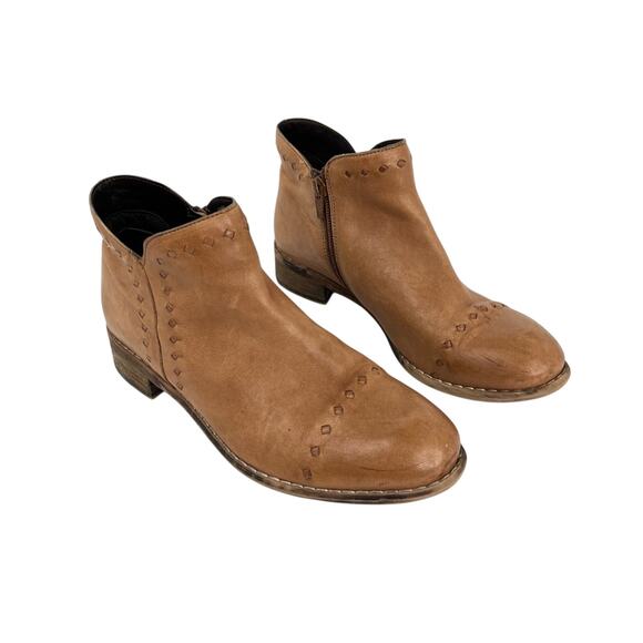 Diba True River Queen women's ankle boots 7 tan leather braided zip - Picture 1 of 9